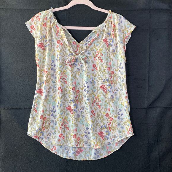 Lauren Conrad Womens Blouse Multicolor Floral Short Cap Sleeve Flowy Small - Picture 8 of 10